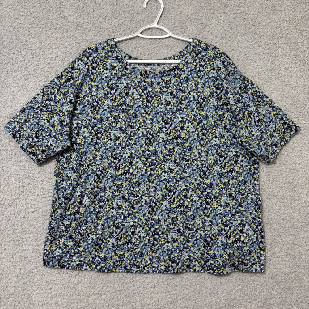 Casual Everyday Tee‎ Blue Floral Soft Stretch Top Short Sleeve XXL J Jill